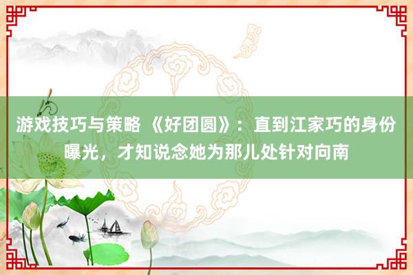 游戏技巧与策略 《好团圆》：直到江家巧的身份曝光，才知说念她为那儿处针对向南