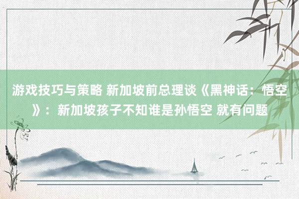 游戏技巧与策略 新加坡前总理谈《黑神话：悟空》：新加坡孩子不知谁是孙悟空 就有问题