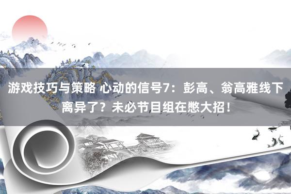 游戏技巧与策略 心动的信号7：彭高、翁高雅线下离异了？未必节目组在憋大招！