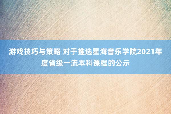 游戏技巧与策略 对于推选星海音乐学院2021年度省级一流本科课程的公示