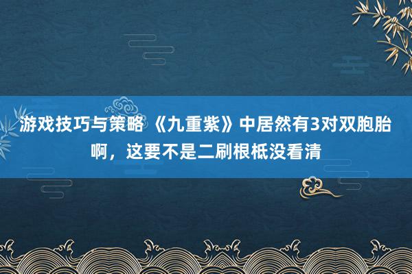 游戏技巧与策略 《九重紫》中居然有3对双胞胎啊，这要不是二刷根柢没看清