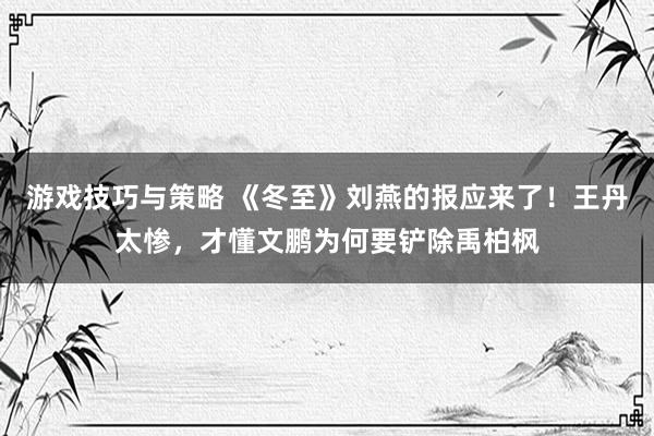 游戏技巧与策略 《冬至》刘燕的报应来了！王丹太惨，才懂文鹏为何要铲除禹柏枫